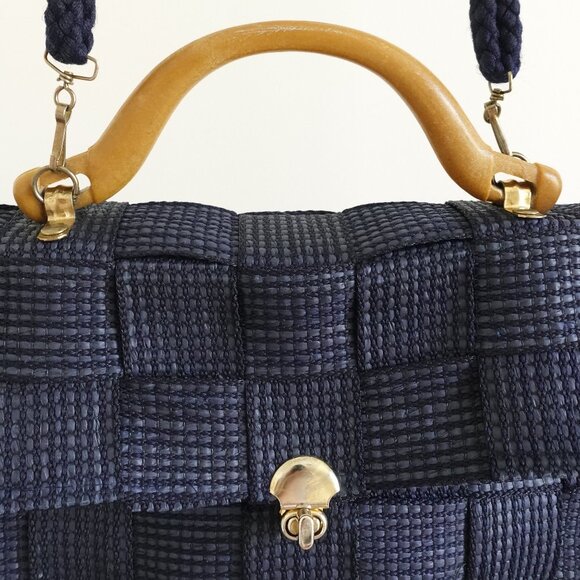Bertini M&G Italy Dark Blue Woven Strap Handbag Vintage 80s - Picture 4 of 10